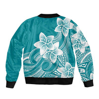 Polynesian Plumeria Flowers Tribal Bomber Jacket Pacific Tattoo Teal Style - Polynesian Pride