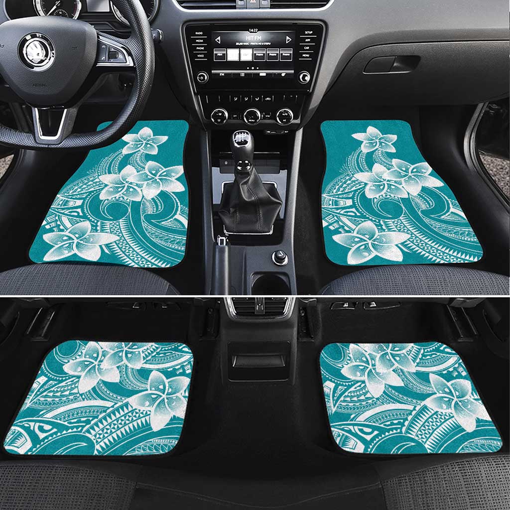Polynesian Plumeria Flowers Tribal Car Mats Pacific Tattoo Teal Style - Polynesian Pride