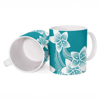 Polynesian Plumeria Flowers Tribal Ceramic Mug Pacific Tattoo Teal Style - Polynesian Pride