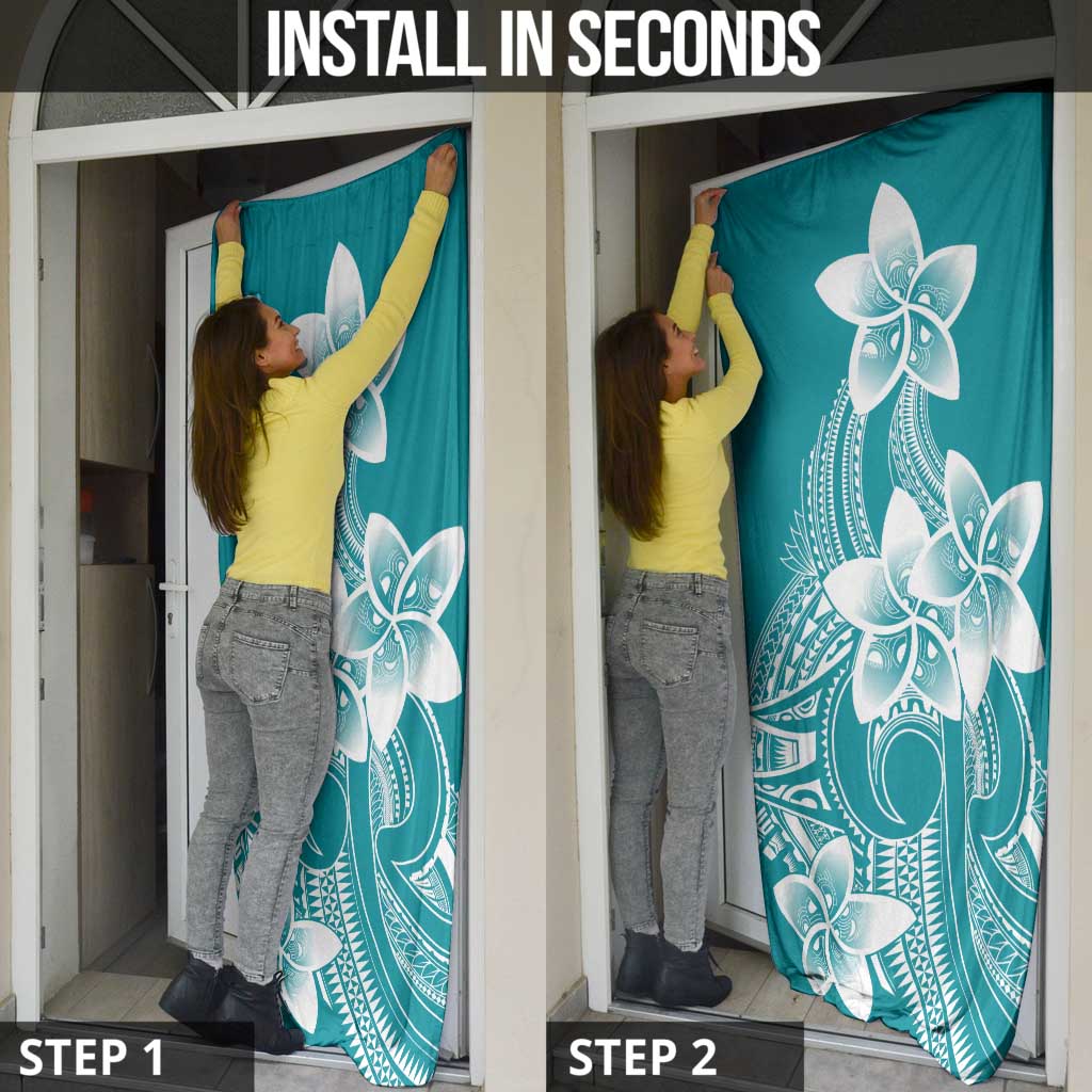 Polynesian Plumeria Flowers Tribal Door Cover Pacific Tattoo Teal Style - Polynesian Pride