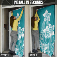 Polynesian Plumeria Flowers Tribal Door Cover Pacific Tattoo Teal Style - Polynesian Pride