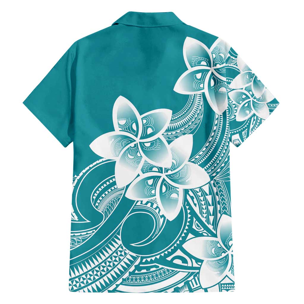 Polynesian Plumeria Flowers Tribal Family Matching Puletasi and Hawaiian Shirt Pacific Tattoo Teal Style - Polynesian Pride