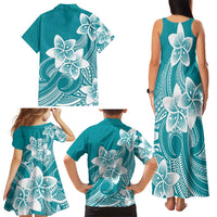 Polynesian Plumeria Flowers Tribal Family Matching Tank Maxi Dress and Hawaiian Shirt Pacific Tattoo Teal Style - Polynesian Pride