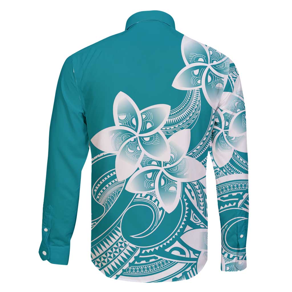 Polynesian Plumeria Flowers Tribal Family Matching Tank Maxi Dress and Hawaiian Shirt Pacific Tattoo Teal Style - Polynesian Pride
