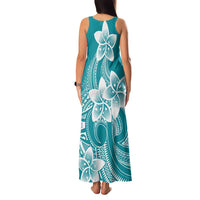 Polynesian Plumeria Flowers Tribal Family Matching Tank Maxi Dress and Hawaiian Shirt Pacific Tattoo Teal Style - Polynesian Pride