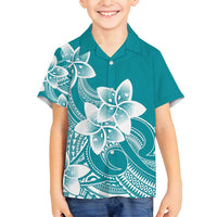 Polynesian Plumeria Flowers Tribal Family Matching Tank Maxi Dress and Hawaiian Shirt Pacific Tattoo Teal Style - Polynesian Pride
