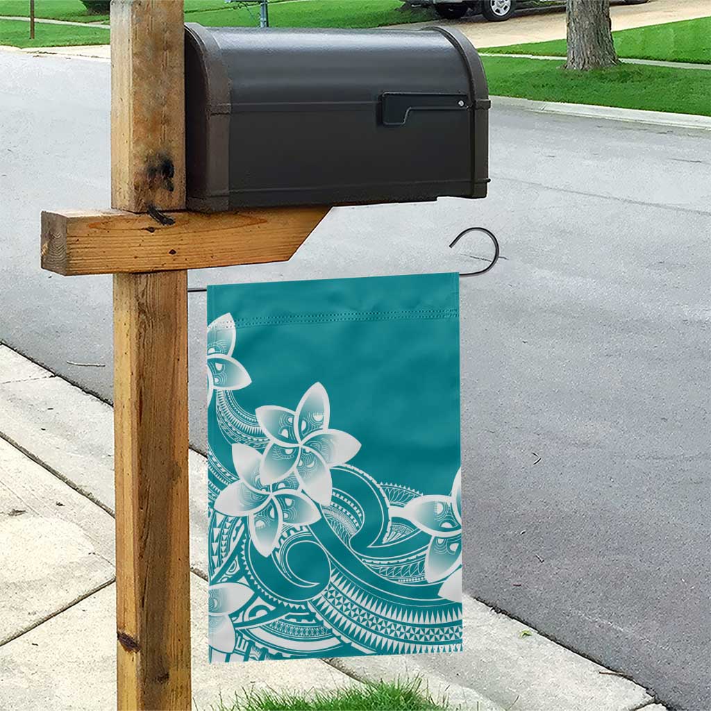 Polynesian Plumeria Flowers Tribal Garden Flag Pacific Tattoo Teal Style - Polynesian Pride