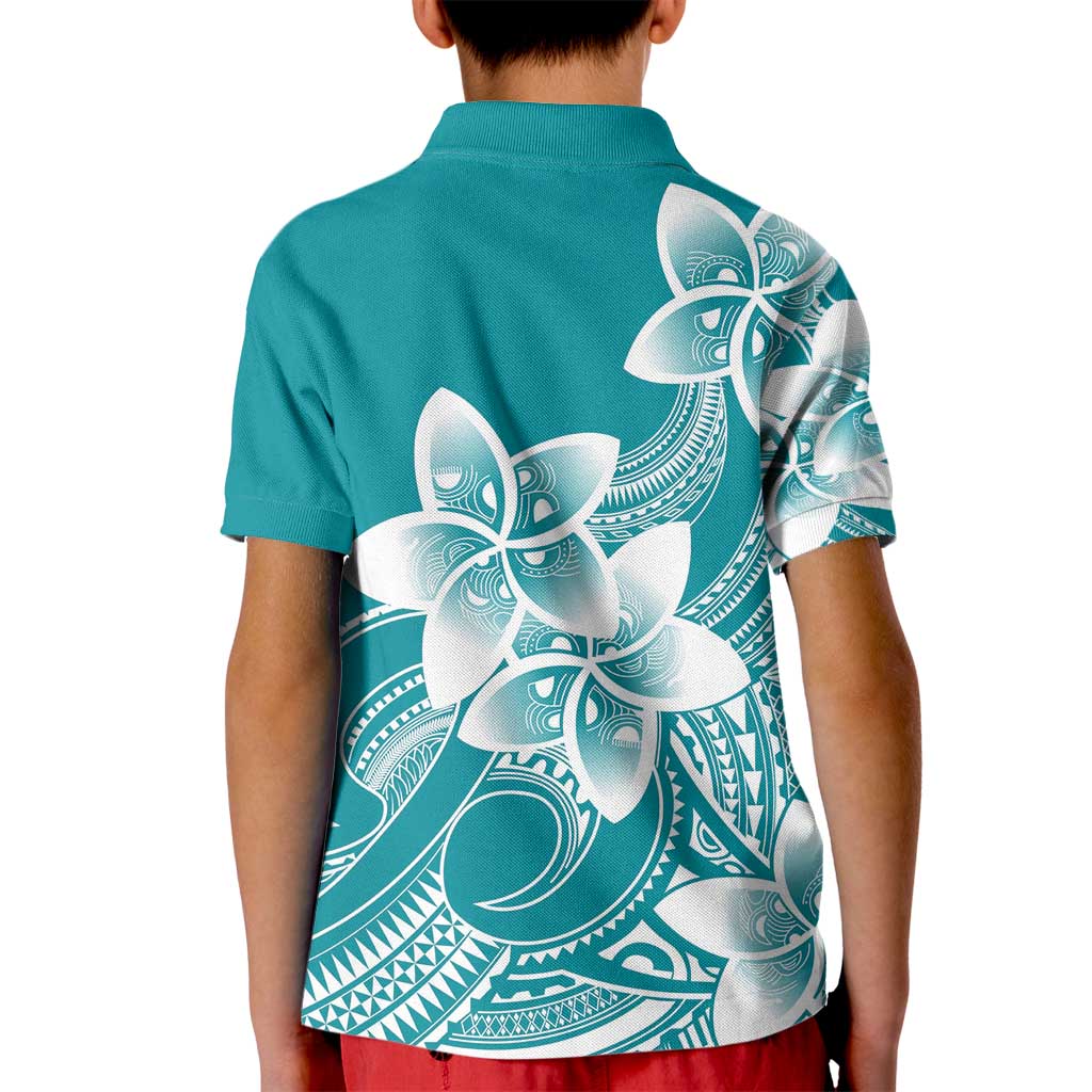 Polynesian Plumeria Flowers Tribal Kid Polo Shirt Pacific Tattoo Teal Style - Polynesian Pride