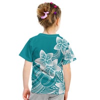 Polynesian Plumeria Flowers Tribal Kid T Shirt Pacific Tattoo Teal Style - Polynesian Pride