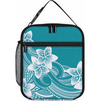 Polynesian Plumeria Flowers Tribal Lunch Bag Pacific Tattoo Teal Style LT9 10.2 × 8.3 × 4.3 inch Teal - Polynesian Pride
