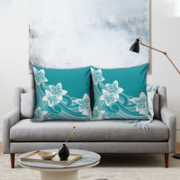 Polynesian Plumeria Flowers Tribal Pillow Cover Pacific Tattoo Teal Style - Polynesian Pride