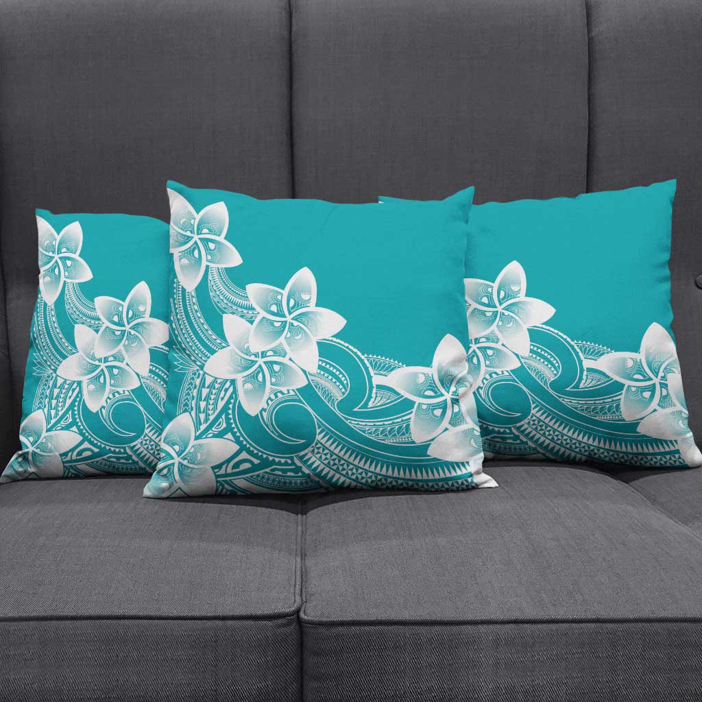 Polynesian Plumeria Flowers Tribal Pillow Cover Pacific Tattoo Teal Style - Polynesian Pride