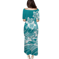 Polynesian Plumeria Flowers Tribal Puletasi Pacific Tattoo Teal Style - Polynesian Pride