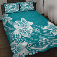 Polynesian Plumeria Flowers Tribal Quilt Bed Set Pacific Tattoo Teal Style - Polynesian Pride