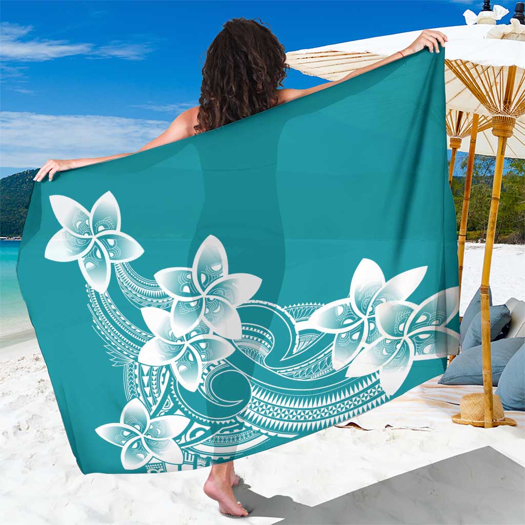 Polynesian Plumeria Flowers Tribal Sarong Pacific Tattoo Teal Style - Polynesian Pride