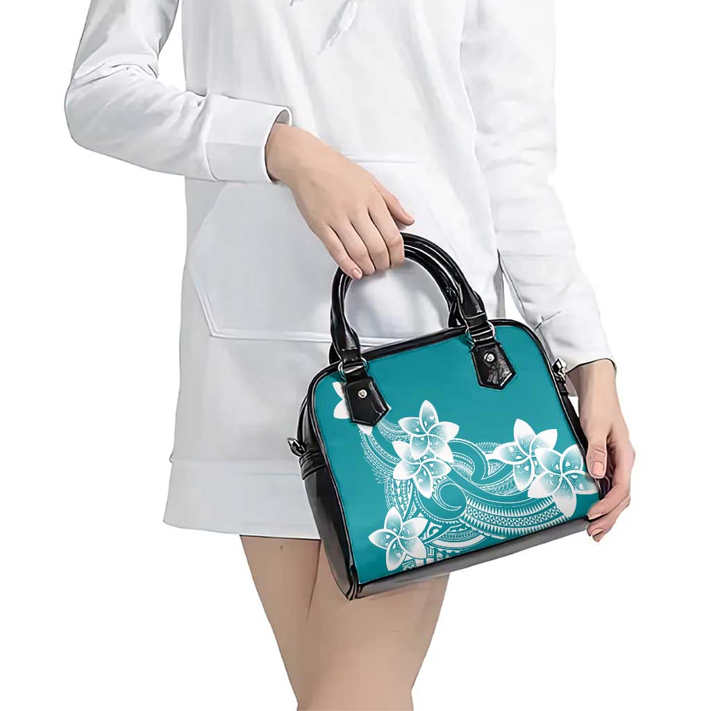 Polynesian Plumeria Flowers Tribal Shoulder Handbag Pacific Tattoo Teal Style - Polynesian Pride