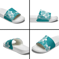 Polynesian Plumeria Flowers Tribal Slide Sandals Pacific Tattoo Teal Style - Polynesian Pride