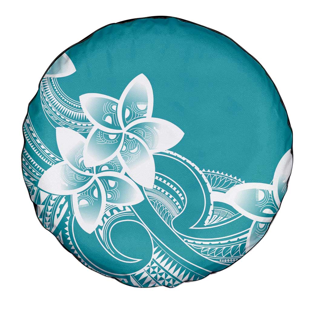 Polynesian Plumeria Flowers Tribal Spare Tire Cover Pacific Tattoo Teal Style - Polynesian Pride