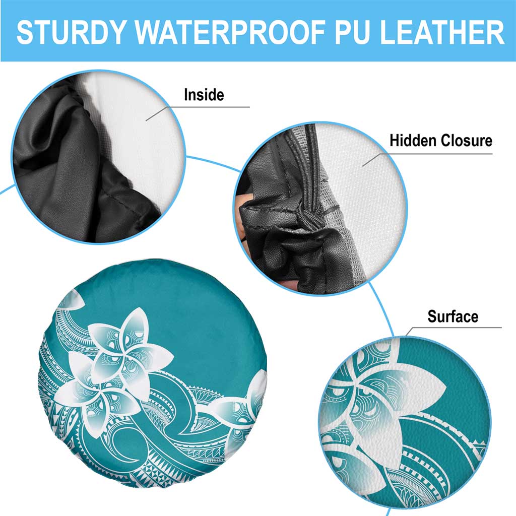 Polynesian Plumeria Flowers Tribal Spare Tire Cover Pacific Tattoo Teal Style - Polynesian Pride