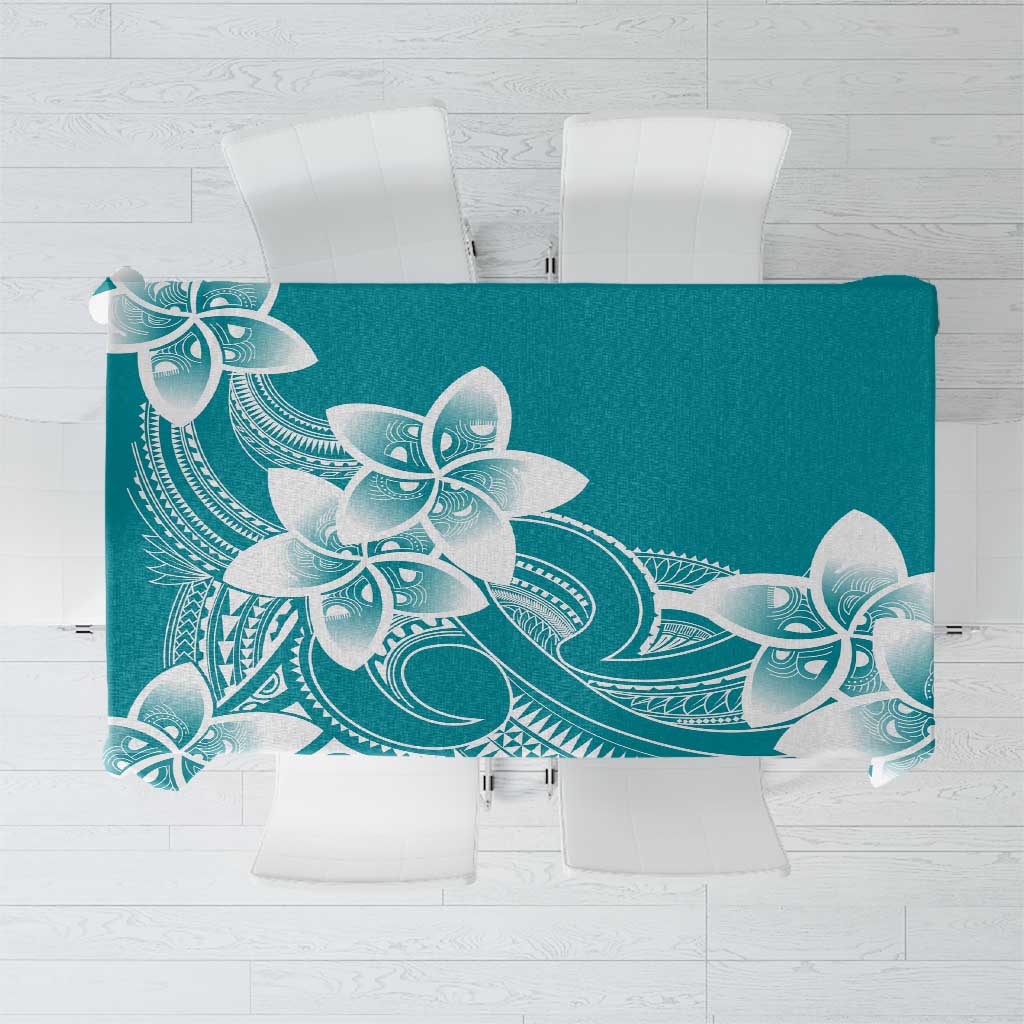Polynesian Plumeria Flowers Tribal Tablecloth Pacific Tattoo Teal Style - Polynesian Pride