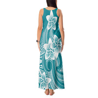 Polynesian Plumeria Flowers Tribal Tank Maxi Dress Pacific Tattoo Teal Style - Polynesian Pride