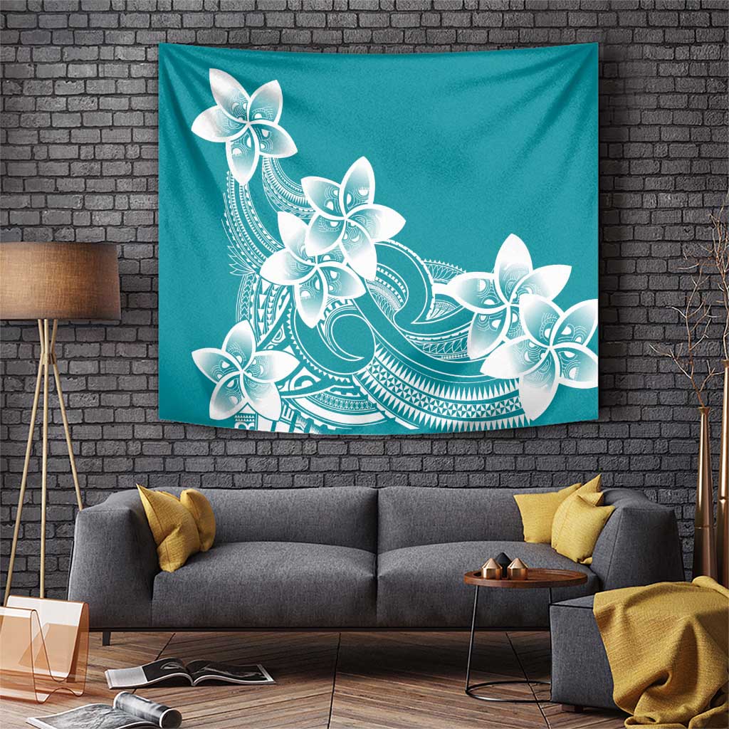 Polynesian Plumeria Flowers Tribal Tapestry Pacific Tattoo Teal Style - Polynesian Pride