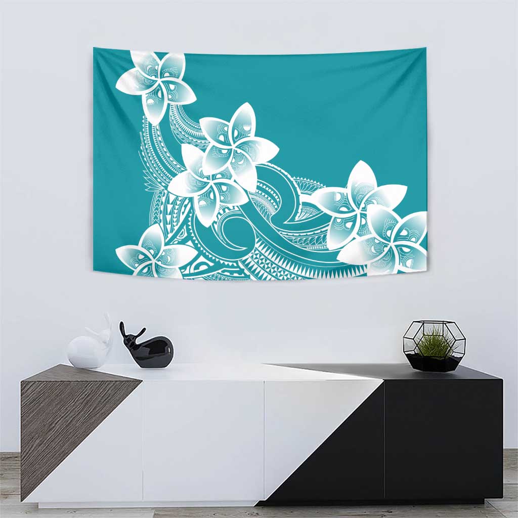 Polynesian Plumeria Flowers Tribal Tapestry Pacific Tattoo Teal Style - Polynesian Pride
