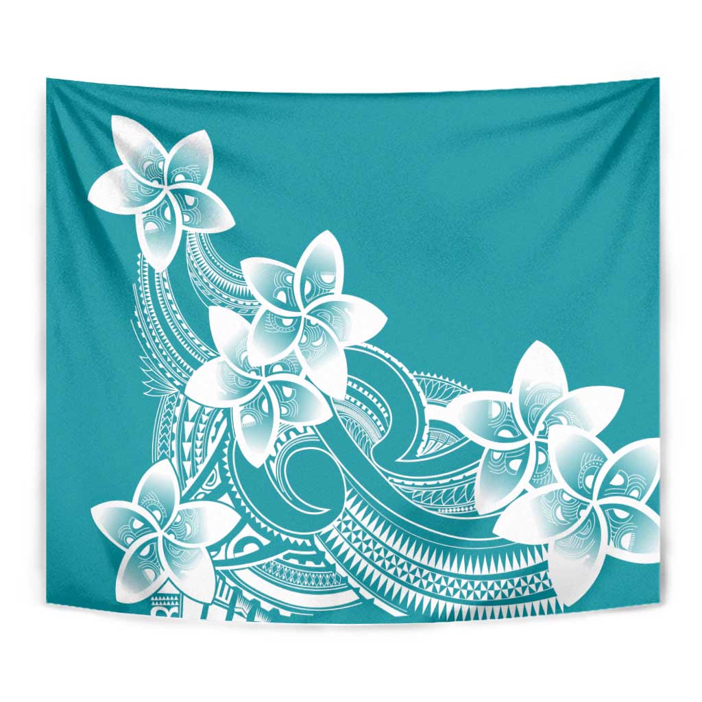 Polynesian Plumeria Flowers Tribal Tapestry Pacific Tattoo Teal Style - Polynesian Pride