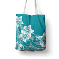 Polynesian Plumeria Flowers Tribal Tote Bag Pacific Tattoo Teal Style - Polynesian Pride