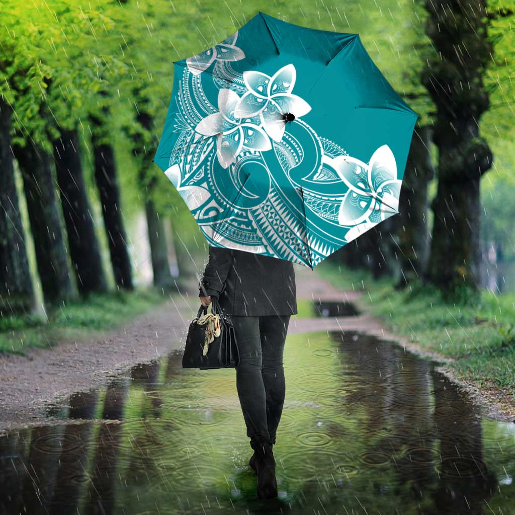 Polynesian Plumeria Flowers Tribal Umbrella Pacific Tattoo Teal Style - Polynesian Pride