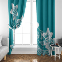 Polynesian Plumeria Flowers Tribal Window Curtain Pacific Tattoo Teal Style - Polynesian Pride
