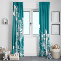 Polynesian Plumeria Flowers Tribal Window Curtain Pacific Tattoo Teal Style - Polynesian Pride