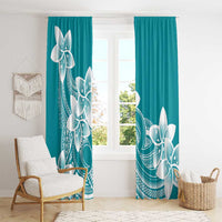 Polynesian Plumeria Flowers Tribal Window Curtain Pacific Tattoo Teal Style - Polynesian Pride