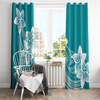 Polynesian Plumeria Flowers Tribal Window Curtain Pacific Tattoo Teal Style - Polynesian Pride