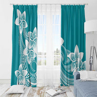 Polynesian Plumeria Flowers Tribal Window Curtain Pacific Tattoo Teal Style - Polynesian Pride