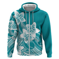 Polynesian Plumeria Flowers Tribal Zip Hoodie Pacific Tattoo Teal Style - Polynesian Pride