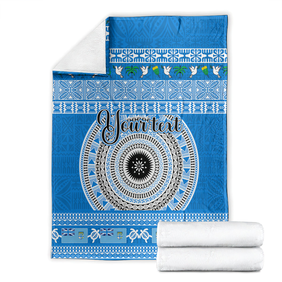Personalised Fiji Marau Na Kerisimasi Blanket Merry Christmas Tapa Pattern Blue Style LT9 - Polynesian Pride