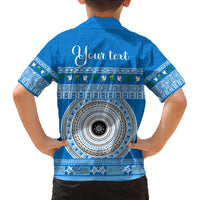 Personalised Fiji Marau Na Kerisimasi Family Matching Off Shoulder Maxi Dress and Hawaiian Shirt Merry Christmas Tapa Pattern Blue Style LT9 - Polynesian Pride