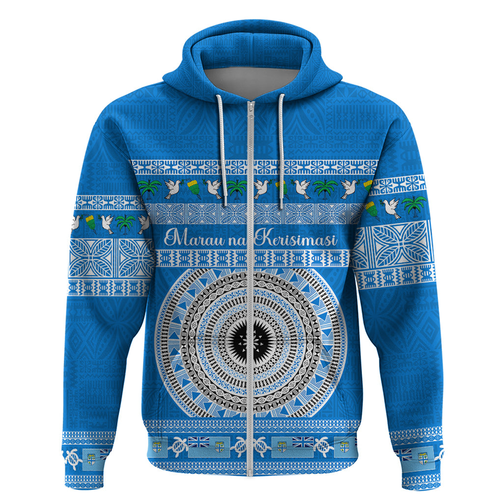 Personalised Fiji Marau Na Kerisimasi Hoodie Merry Christmas Tapa Pattern Blue Style LT9 - Polynesian Pride