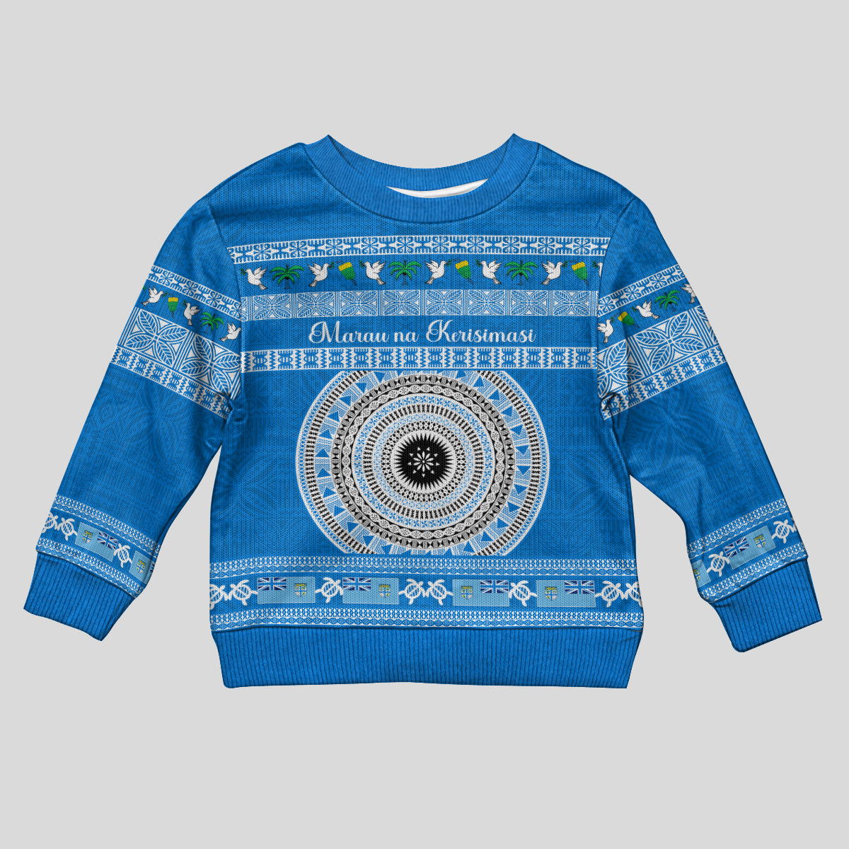 Personalised Fiji Marau Na Kerisimasi Kid Ugly Christmas Sweater Merry Christmas Tapa Pattern Blue Style LT9 Kid Red - Polynesian Pride
