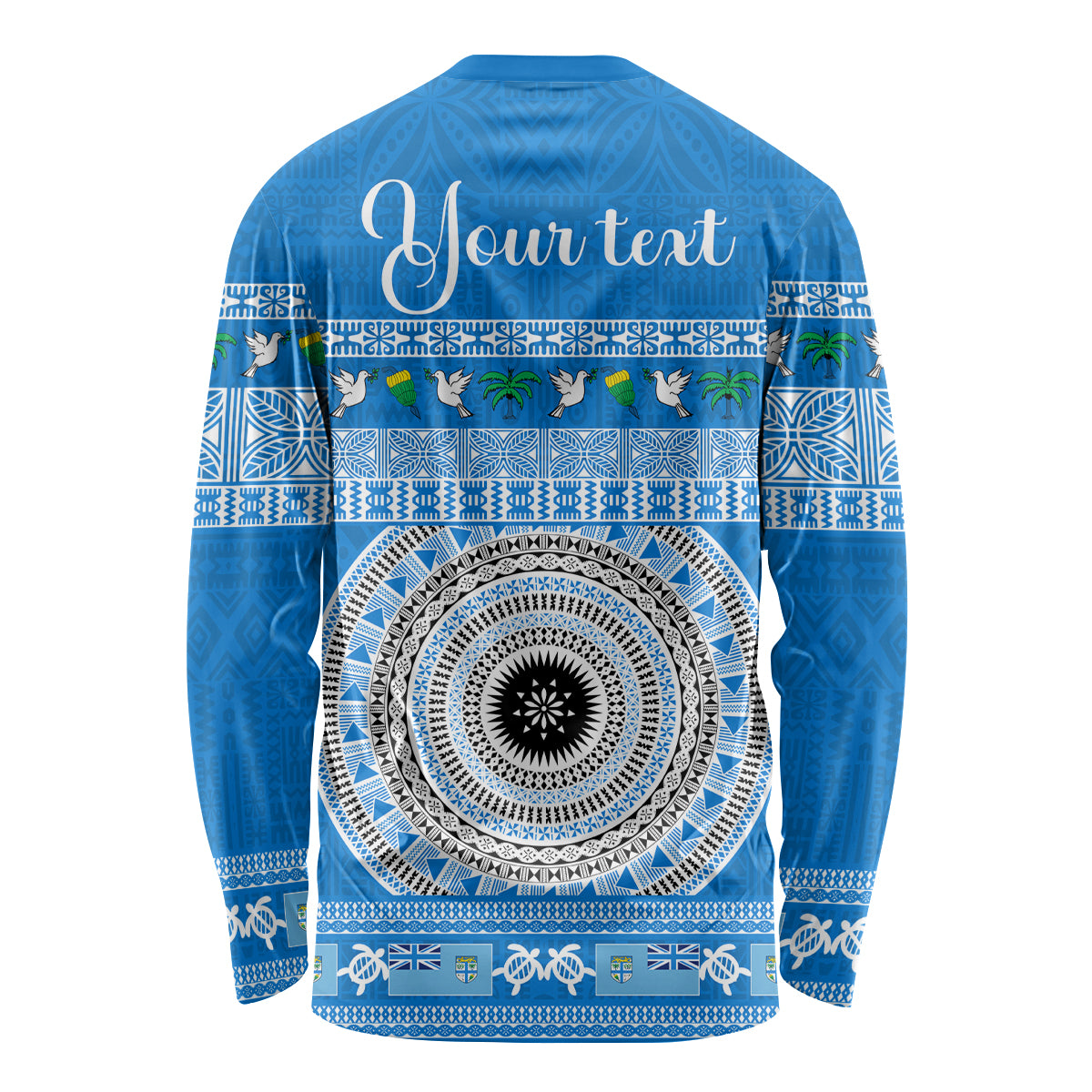 Personalised Fiji Marau Na Kerisimasi Long Sleeve Shirt Merry Christmas Tapa Pattern Blue Style LT9 - Polynesian Pride