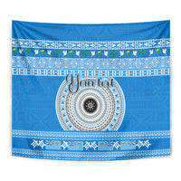 Personalised Fiji Marau Na Kerisimasi Tapestry Merry Christmas Tapa Pattern Blue Style LT9 - Polynesian Pride