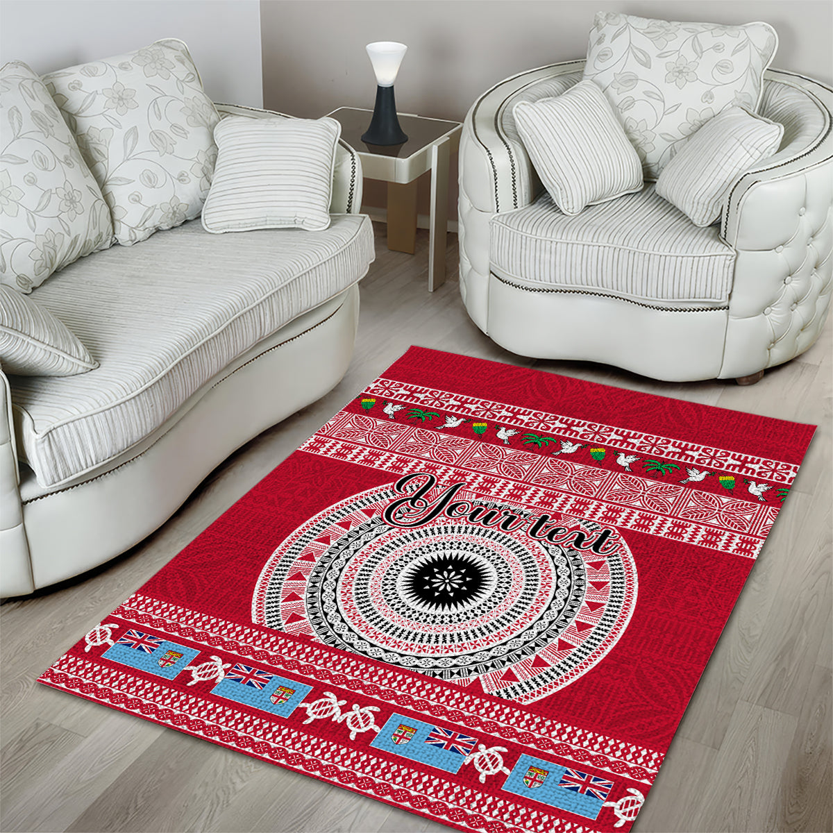 Personalised Fiji Marau Na Kerisimasi Area Rug Merry Christmas Tapa Pattern Red Style LT9 - Polynesian Pride
