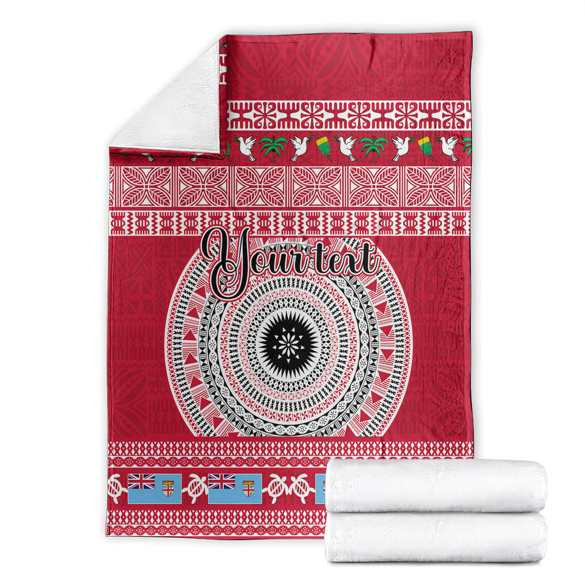 Personalised Fiji Marau Na Kerisimasi Blanket Merry Christmas Tapa Pattern Red Style LT9 - Polynesian Pride