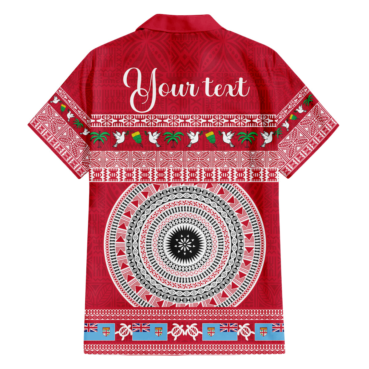 Personalised Fiji Marau Na Kerisimasi Family Matching Off Shoulder Short Dress and Hawaiian Shirt Merry Christmas Tapa Pattern Red Style LT9 - Polynesian Pride