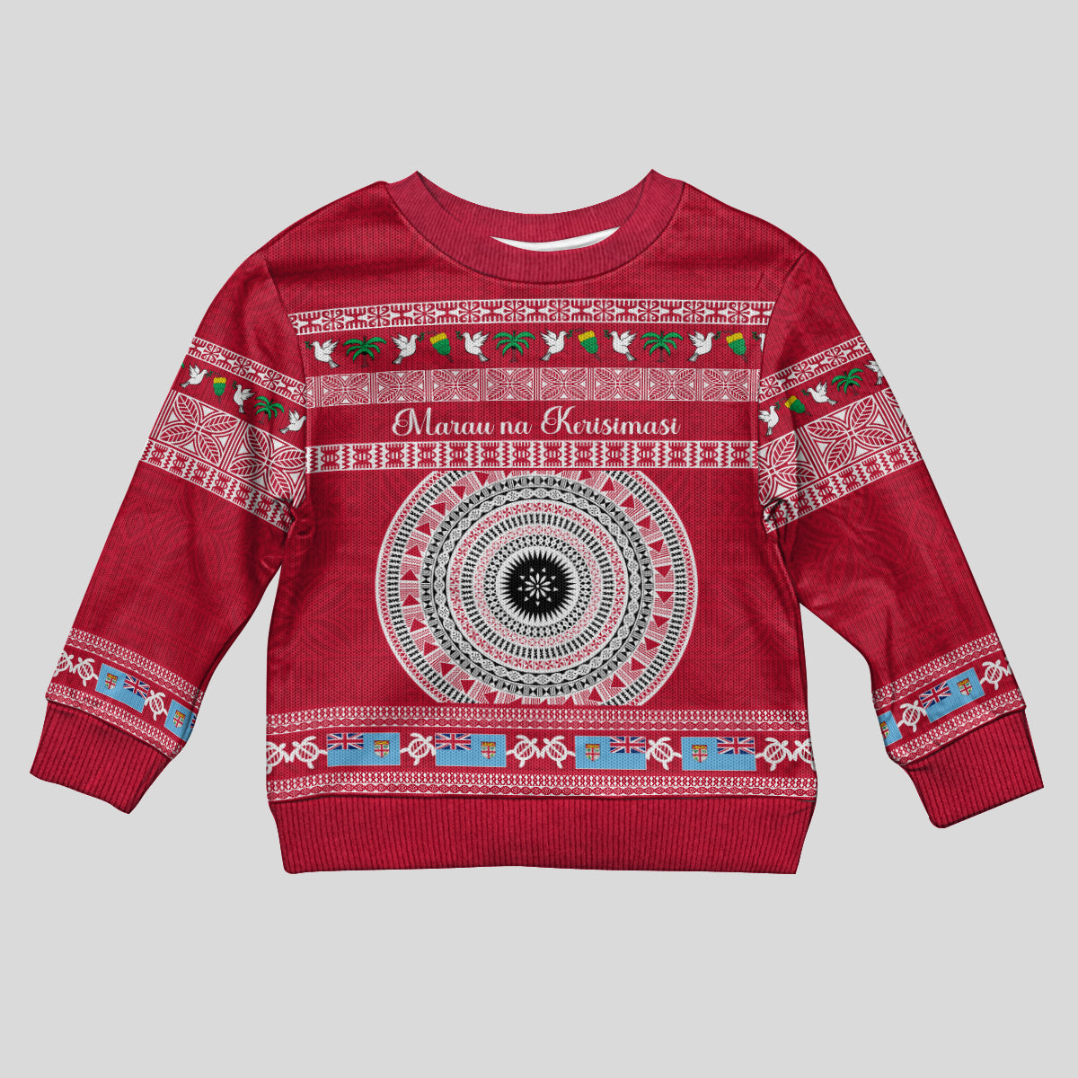 Personalised Fiji Marau Na Kerisimasi Kid Ugly Christmas Sweater Merry Christmas Tapa Pattern Red Style LT9 Kid Red - Polynesian Pride