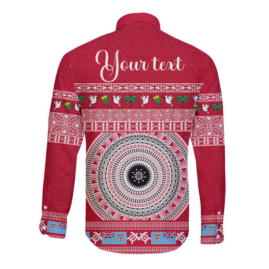 Personalised Fiji Marau Na Kerisimasi Long Sleeve Button Shirt Merry Christmas Tapa Pattern Red Style LT9 - Polynesian Pride