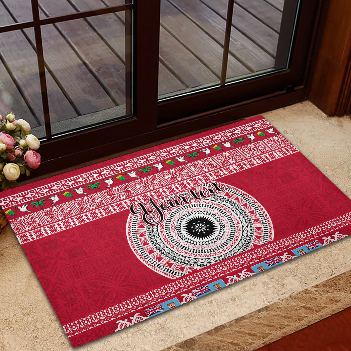 Personalised Fiji Marau Na Kerisimasi Rubber Doormat Merry Christmas Tapa Pattern Red Style LT9 - Polynesian Pride