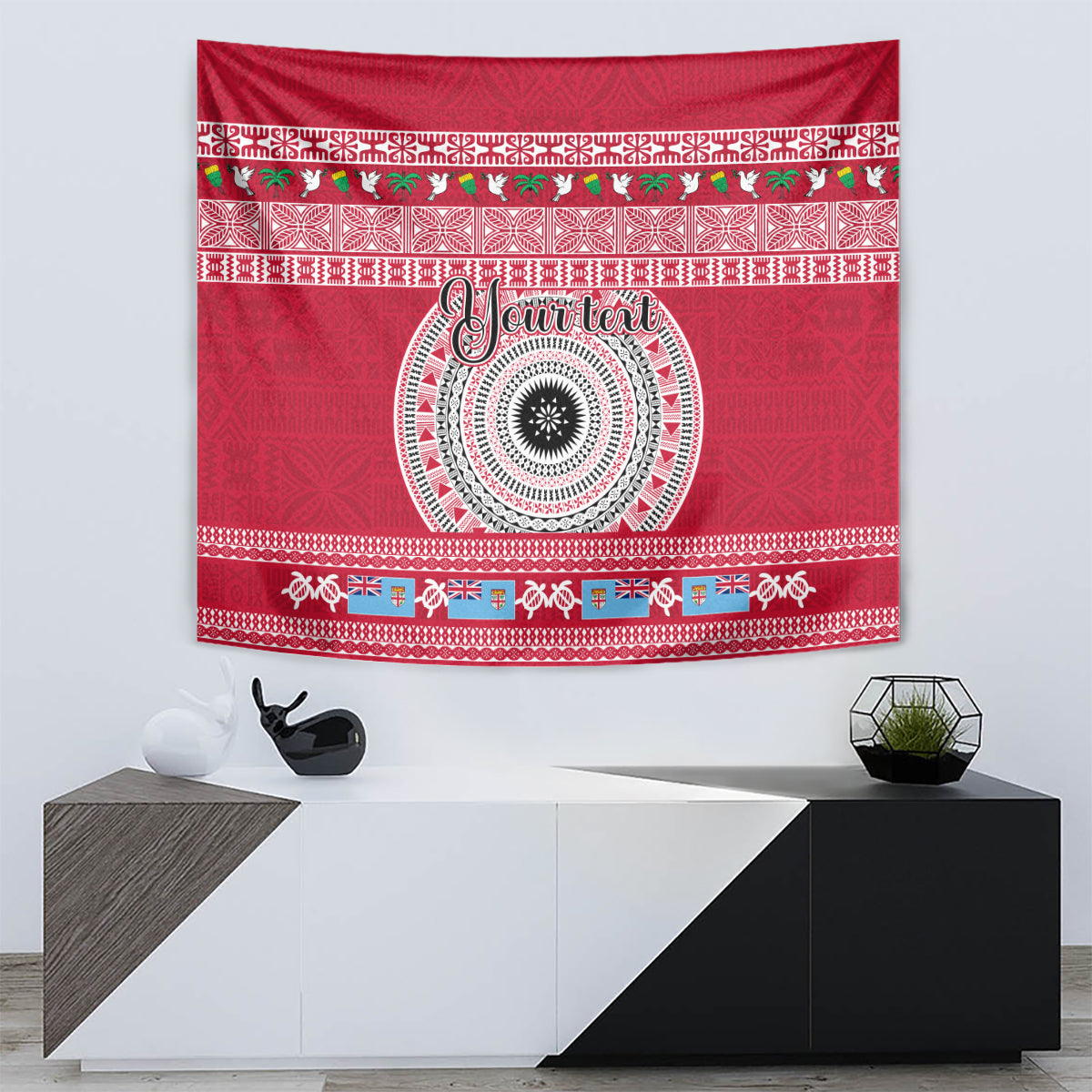 Personalised Fiji Marau Na Kerisimasi Tapestry Merry Christmas Tapa Pattern Red Style LT9 - Polynesian Pride