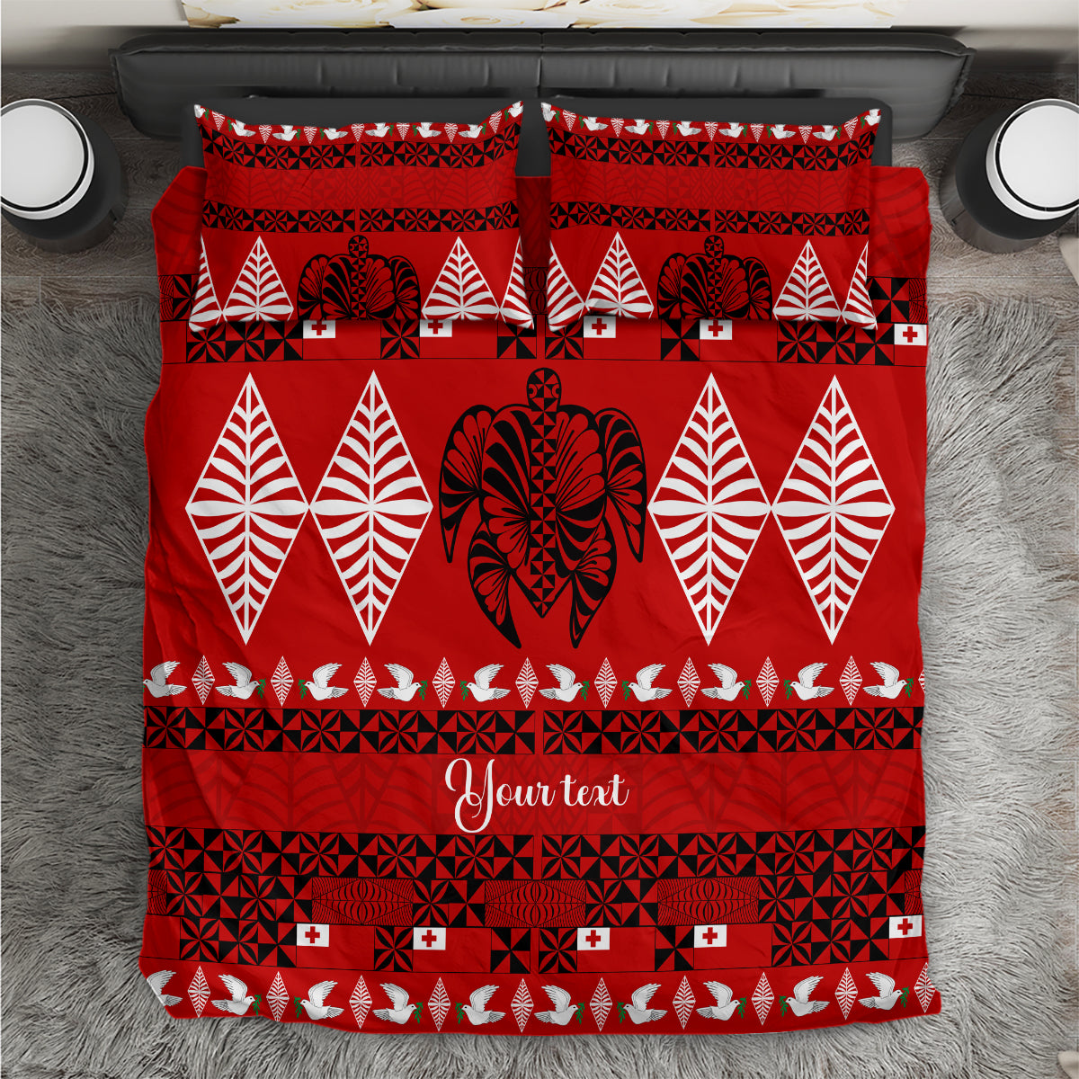 Personalised Tonga Kilisimasi Fiefia Bedding Set Merry Christmas with Turtle Ngatu Pattern LT9 Red - Polynesian Pride